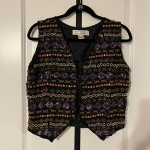 Vintage Niteline Black Vest fully beaded Gold and Purple Details